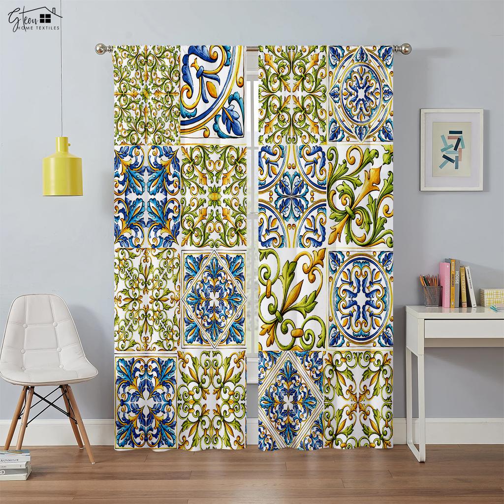 2-Pack Bohemian Colorful Plaid Pattern Printed Curtains Suitable For Bedroom, Living Room, Study Room Decorative Curtains