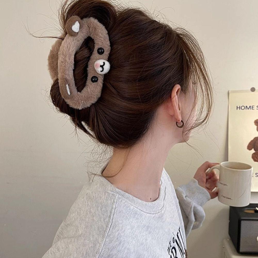 Cartoon Rabbit Ear Shark Clip Double Side Plush Bear Hair Clip Plush Cloud Hair Claw Wash Face