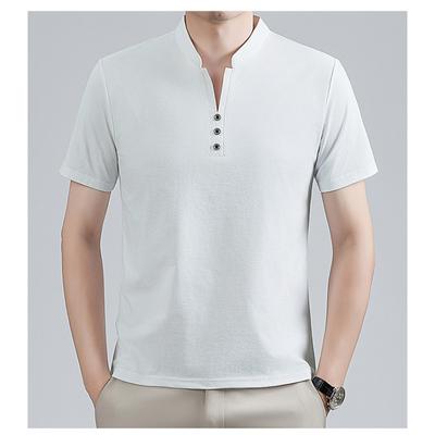 Męska koszulka Henley Slim Fit z kołnierzem stojącym - Codzienna bluzka z krótkim rękawem i guzikami