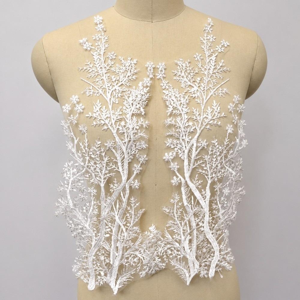 1 Pair 48×18cm Embroidered Lace Trim Large Floral Design Snowflake Lace Decor DIY Garment Decor