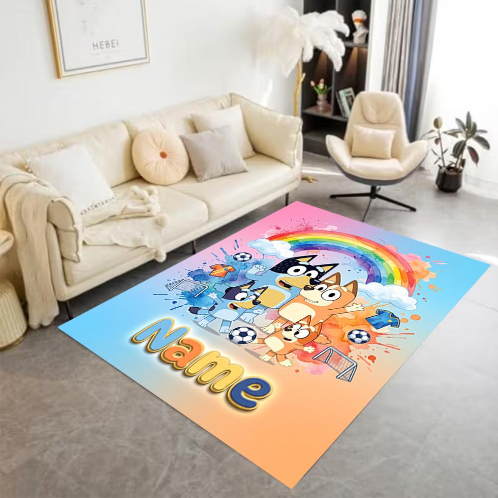 Blue Dogs Soccer Fun Customizable Name Area Rug Perfect for Kitchen Foyer Hallway Entryway Antislip Carpet Decorate Offices Spiritual Gift