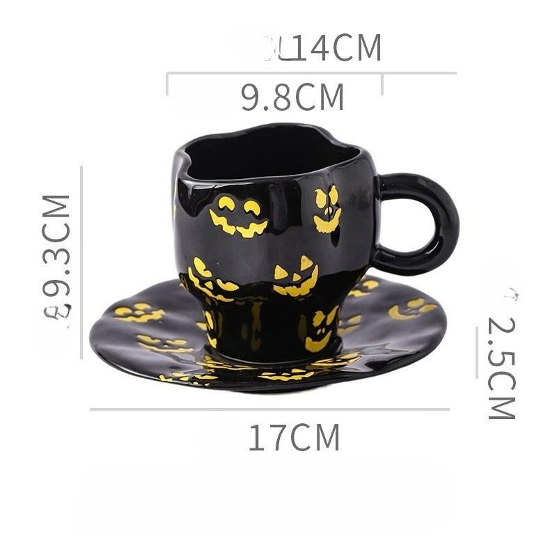Creative Halloween Ceramic Mug Disc Set Household Kitchen Coffee Cup Plates Pumpkin Bat Milk Oat Breakfast Cup Set Festival Gift