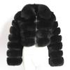 Cappotto da donna in finta pelliccia di volpe europea, Patchwork, Manica lunga