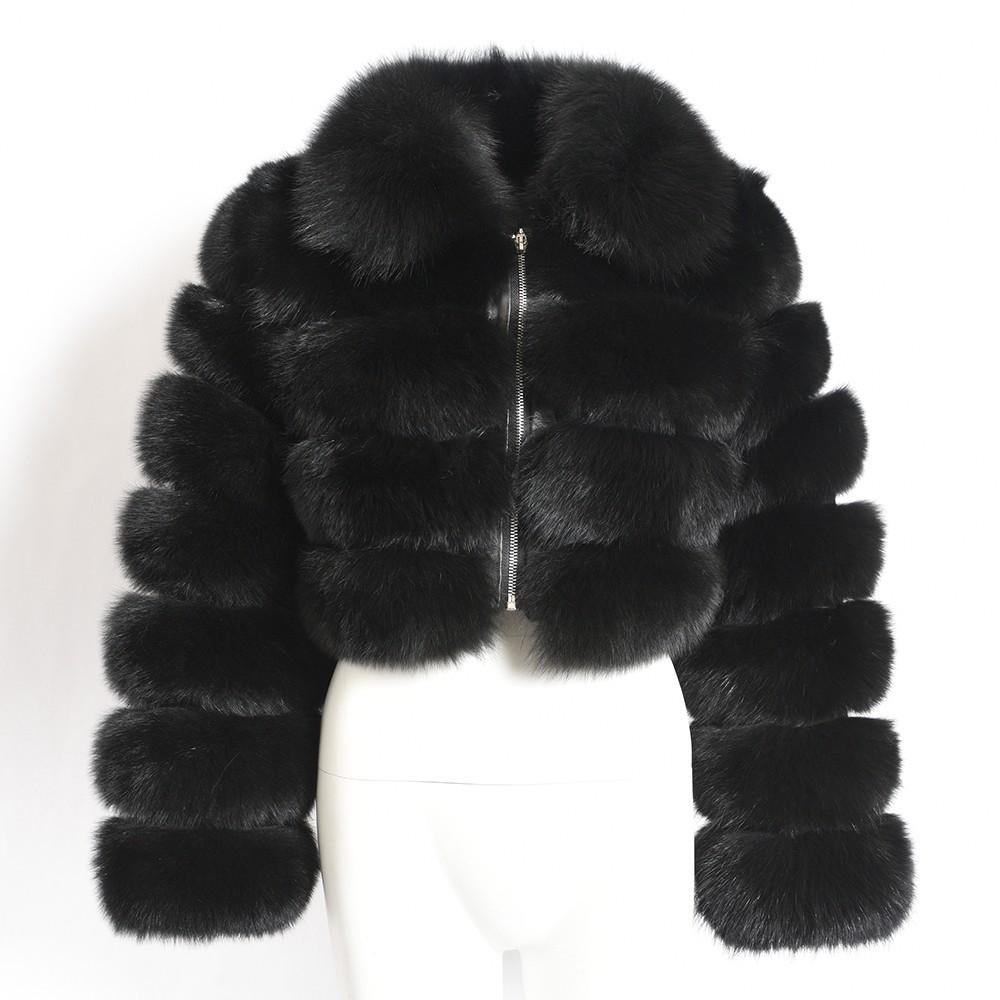 Women s Patchwork Faux Fox Fur Coat, Short Lapel, Long Sleeve 4XL