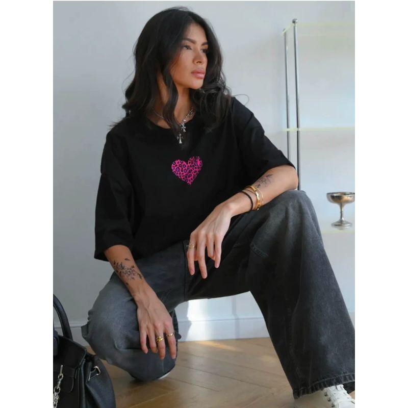 Fashion Wind New Arrival Loose Casual Heart Printing Cotton T-shirt Loose Printed Cotton T-shirt