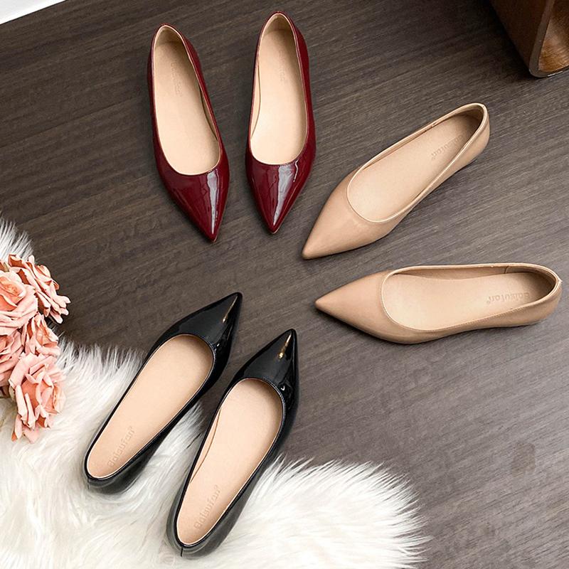 Fashion Elegant OL Ladies Dress Work Shoes Woman Nude Flats Ballet Pointed Toe Elevate Loafers Female Ballerinas Slip On Mocasines Mujer