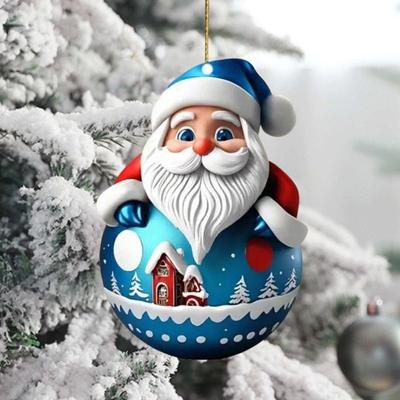 Roly-poly Santa Claus Pendant 2D Acrylic Hanging Ornament Christmas Tree Cartoon Santa