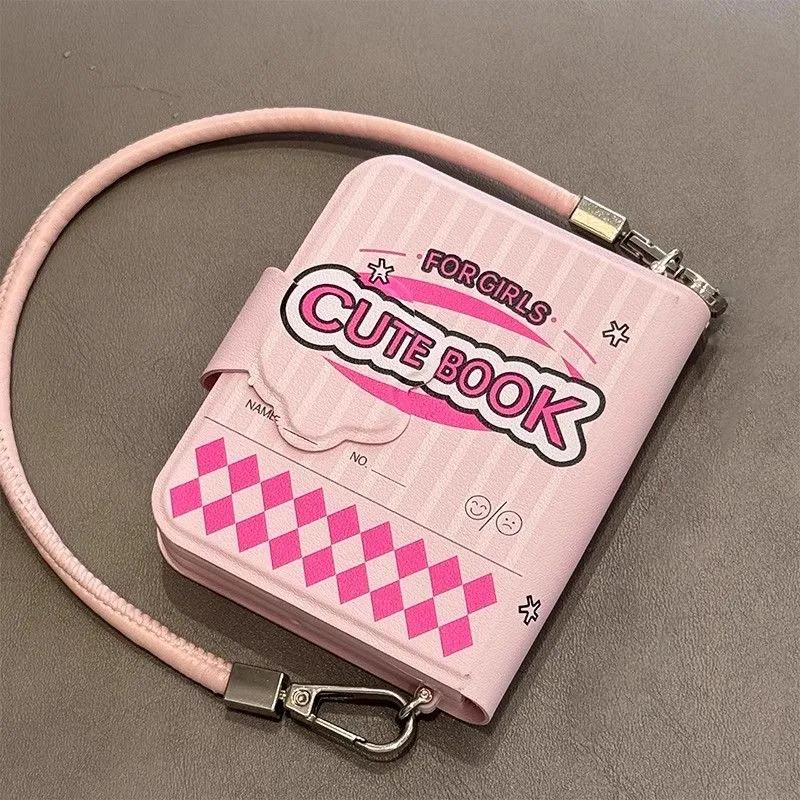 Süßes Buch-Style Klapphülle für Samsung Galaxy Z Flip6 zflip5 Hülle Cartoon Rosa Lederhülle mit Handschlaufe