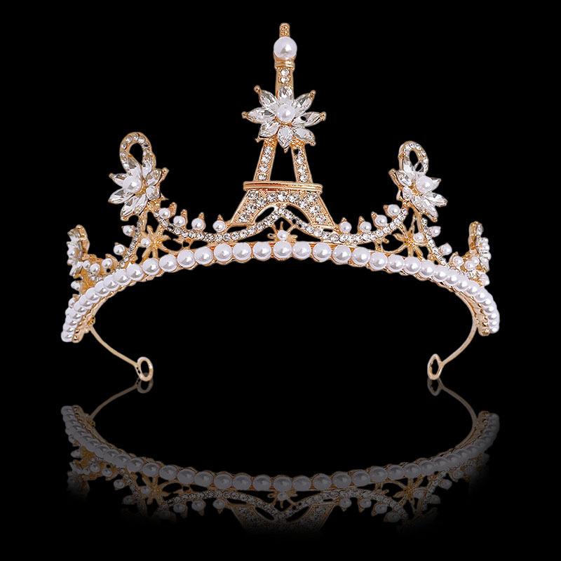 Bridal Crown Alloy Super Fairy Crystal Crown Birthday Headband Light Luxury Versatile Eiffel Iron and Rhinestone Crown