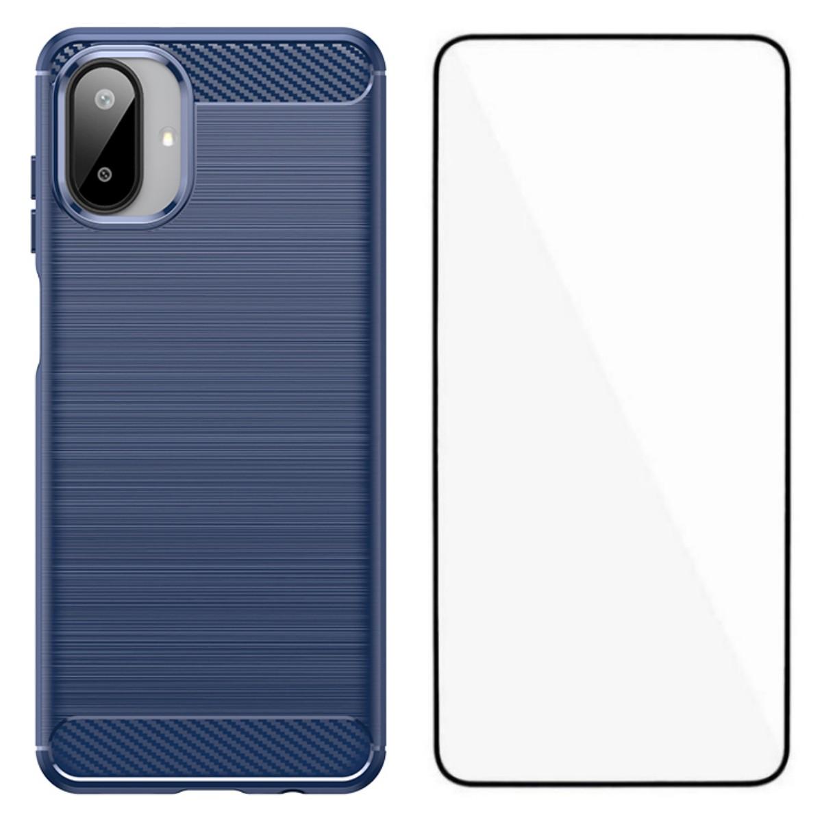 

Чехол для Samsung Galaxy A07 с защитной пленкой для экрана WANLONFENG Серия LS Большое отверстие для объектива Матовая текстура ТПУ Чехол для телефона Blue