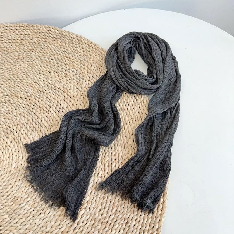 Retro autumn and winter versatile solid color cotton scarf winter unisex long wrinkled warm shawls scarves