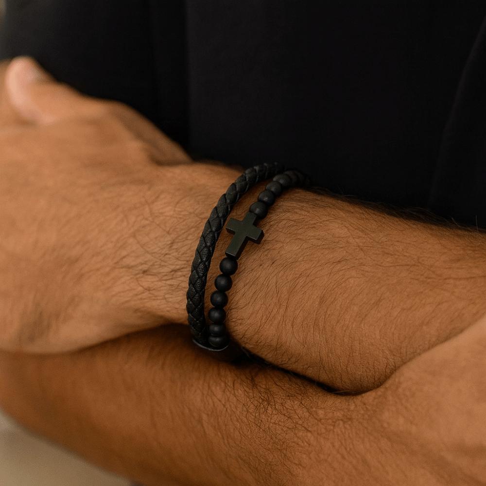 Leather Lava Rock Bead Bracelet Black Inspirational Quotes Bracelets Husband