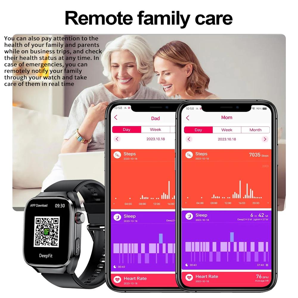 SACOSDING Smartwatch ECG+PPG Połączenie Bluetooth 2,04” HD Tętno Tlen we Krwi Ciśnienie Krwi Temperatura Ciała Sport Fitness Smartwatch