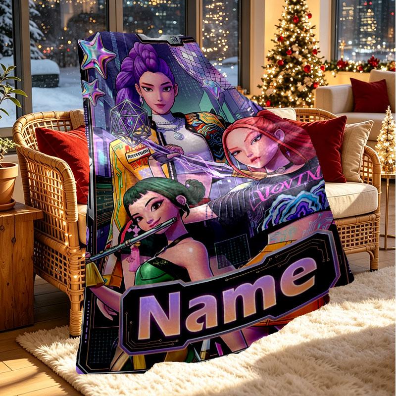 Custom Name Personalized Demon Hunters Kpop Print Blanket, Home Decor, Bedroom, Sofa, Camping, Couch, Gifts for Birthday Christmas