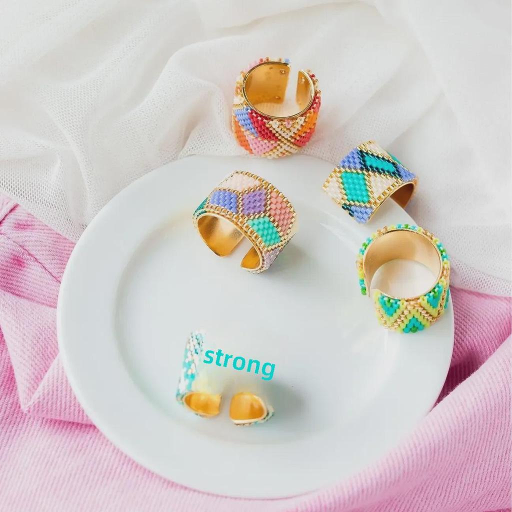 "Miyuki Antique Rice Bead Bohemian Stainless Steel Handwoven Ring"