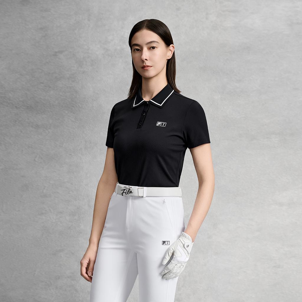 Fila Golf Series Simple Classic Sports Casual Comfortable Knitted Short Sleeve Polo Shirt Women Tops Deep-Black A11W625112FBK