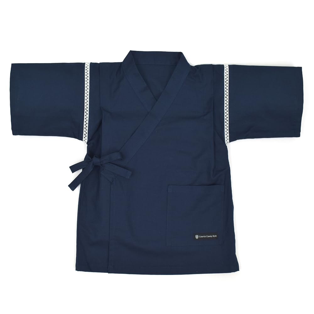 Colorful Candy Style Jinbei In a Pattern with a Solid Navy Blue Perfect for Summer Fireworks and Summer NB803250 Boys' (150cm) Japanese-style Design.