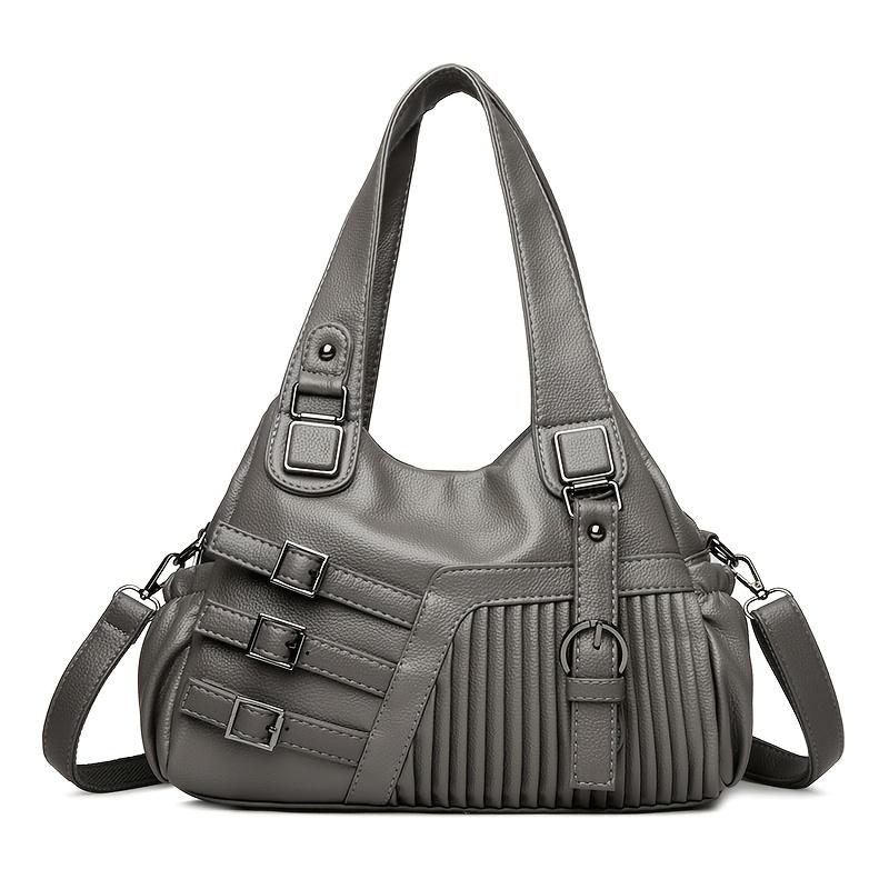 

Етнічний стиль PU жіноча сумка через плече модна жіноча сумка-тоут двошарова основна сумка-сумка підходить для походів на роботу, покупок, побачень, подорожей тощо темно-сірий