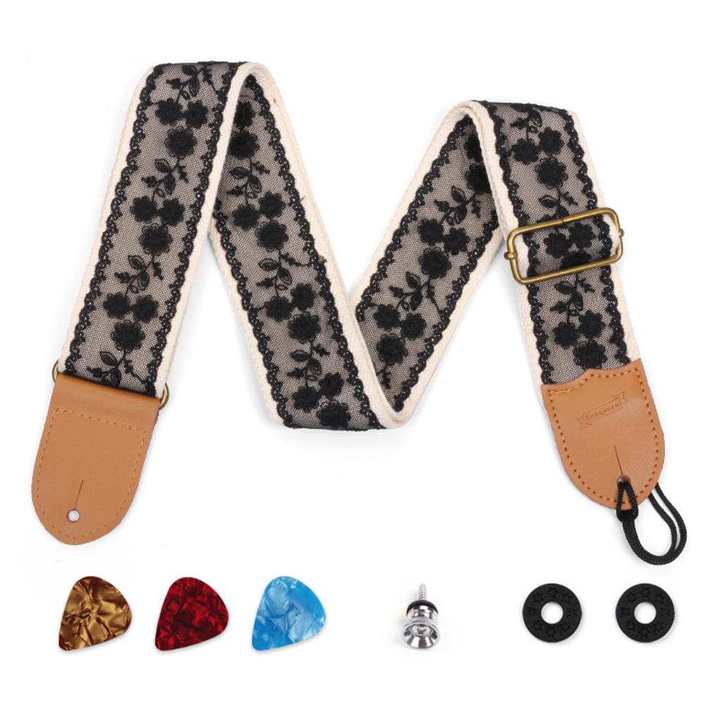 Guitar Strap Vintage Lace Pattern Shoulder Belt With Picks Universal For Bass Electric Acoustic Guitar