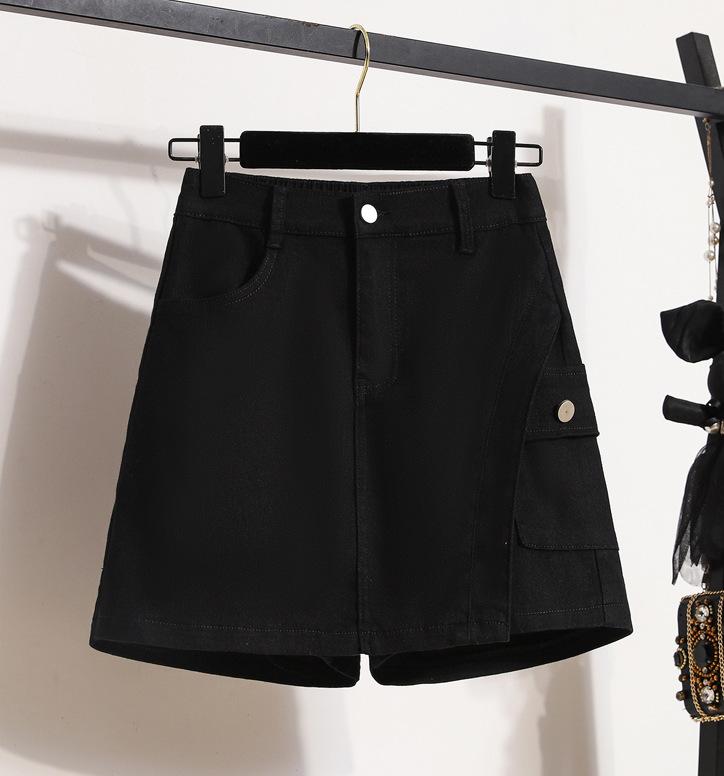 

Summer Large Size Elastic Waist Denim Short Skirt Pants Western Style Short Skirt Fashion Skirt Short Shorts L чёрный