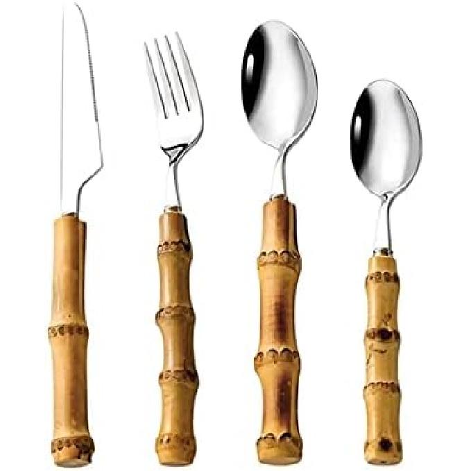 

Набор бамбуковых столовых приборов - Столовые приборы из натурального бамбука - Бамбуковые столовые приборы и утварь - Набор из 4 предметов ручной работы (Серебряный) серебряный