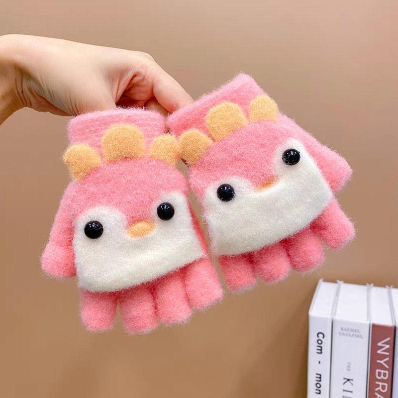 Children's gloves girl winter flip five fingers separated half fingers primary school students do homework to keep warm new winter