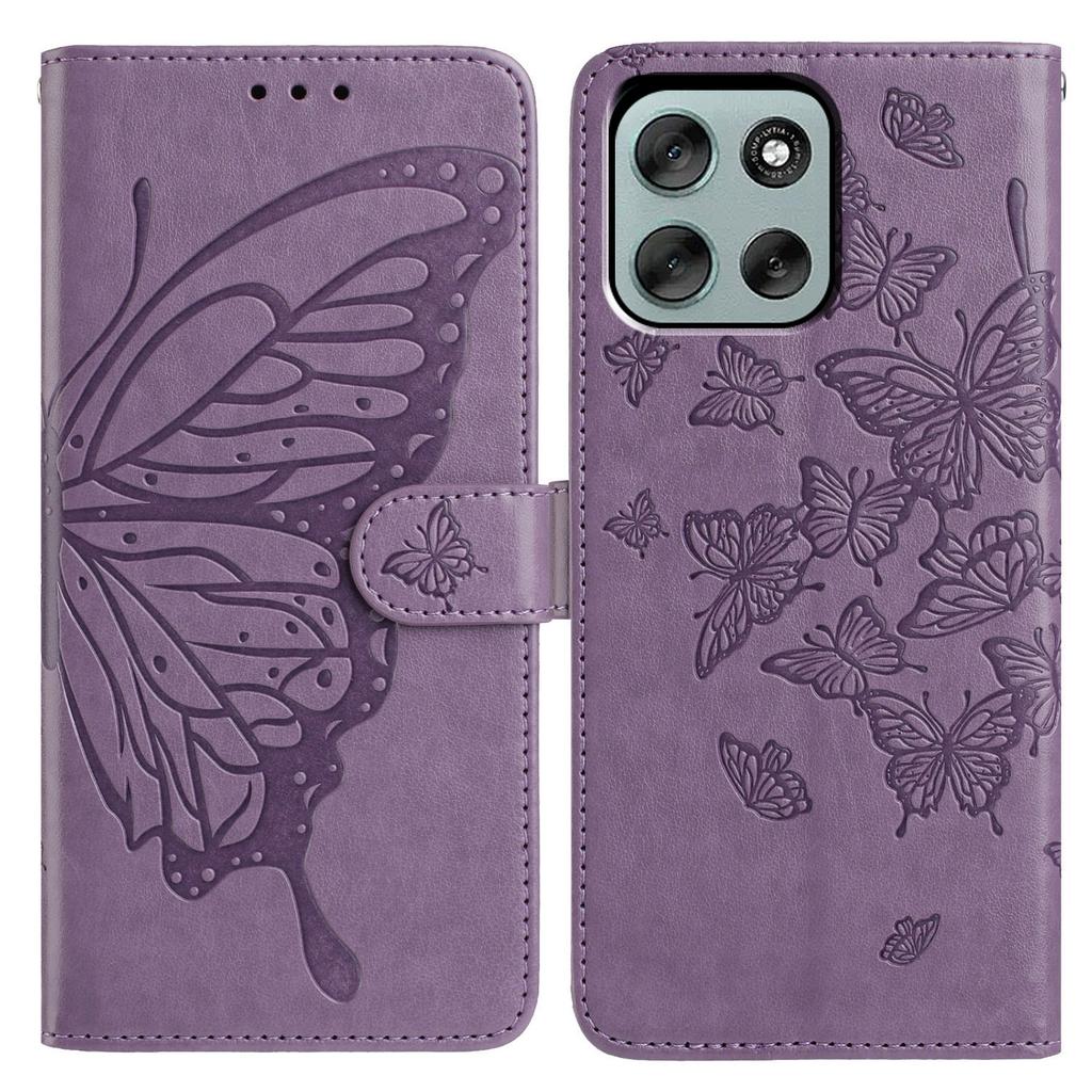 For Motorola Moto G56 5G Case Butterfly Imprinted Wallet Stand PU Leather Flip Phone Cover with Strap