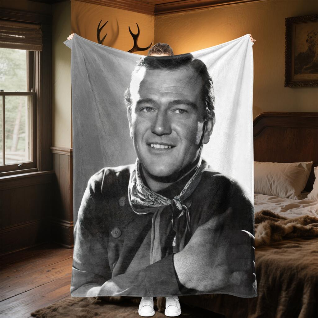 1pc John Wayne Retro Black and White Poster blanket, al season lightweigh Poster blanket home office outdoor nap multifunc Poster blanketional blanket
