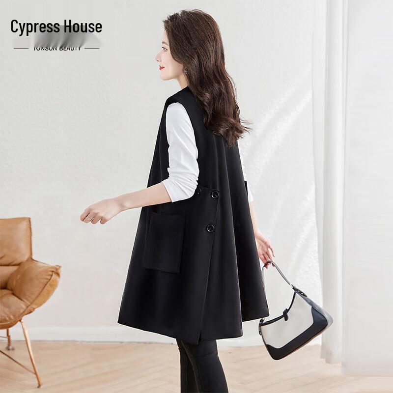 

Sisbasher Women s Fall 2025 Commuter One-Button Round Neck Mid-Length Slit Vest S