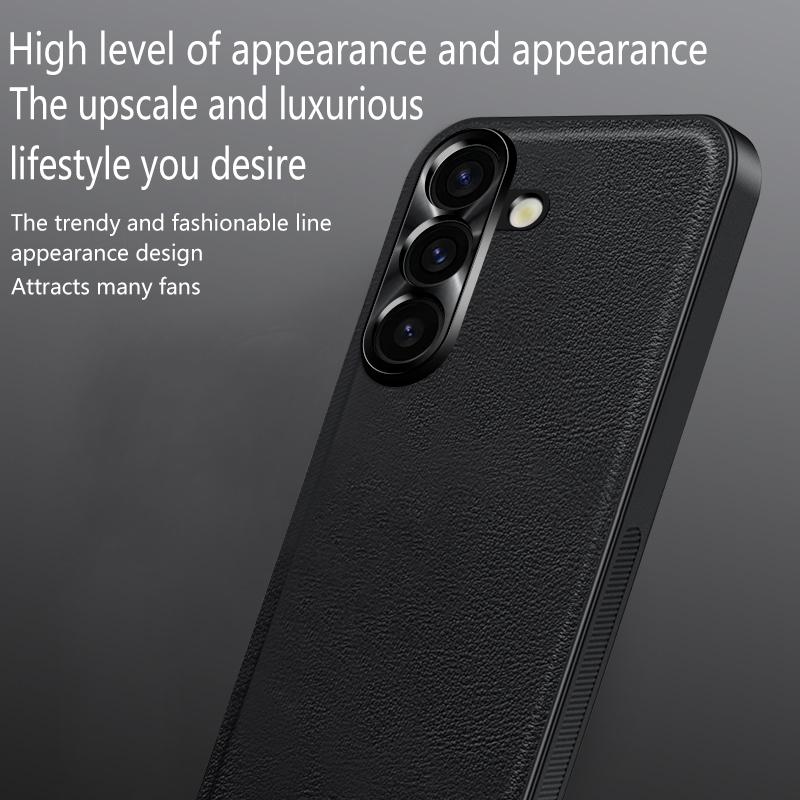 Metal Camera Protection Leather Phone Case For Samsung Galaxy S25 S24 S23 S21 FE S22 Ultra S25 Plus Silicone Edges Back Cover