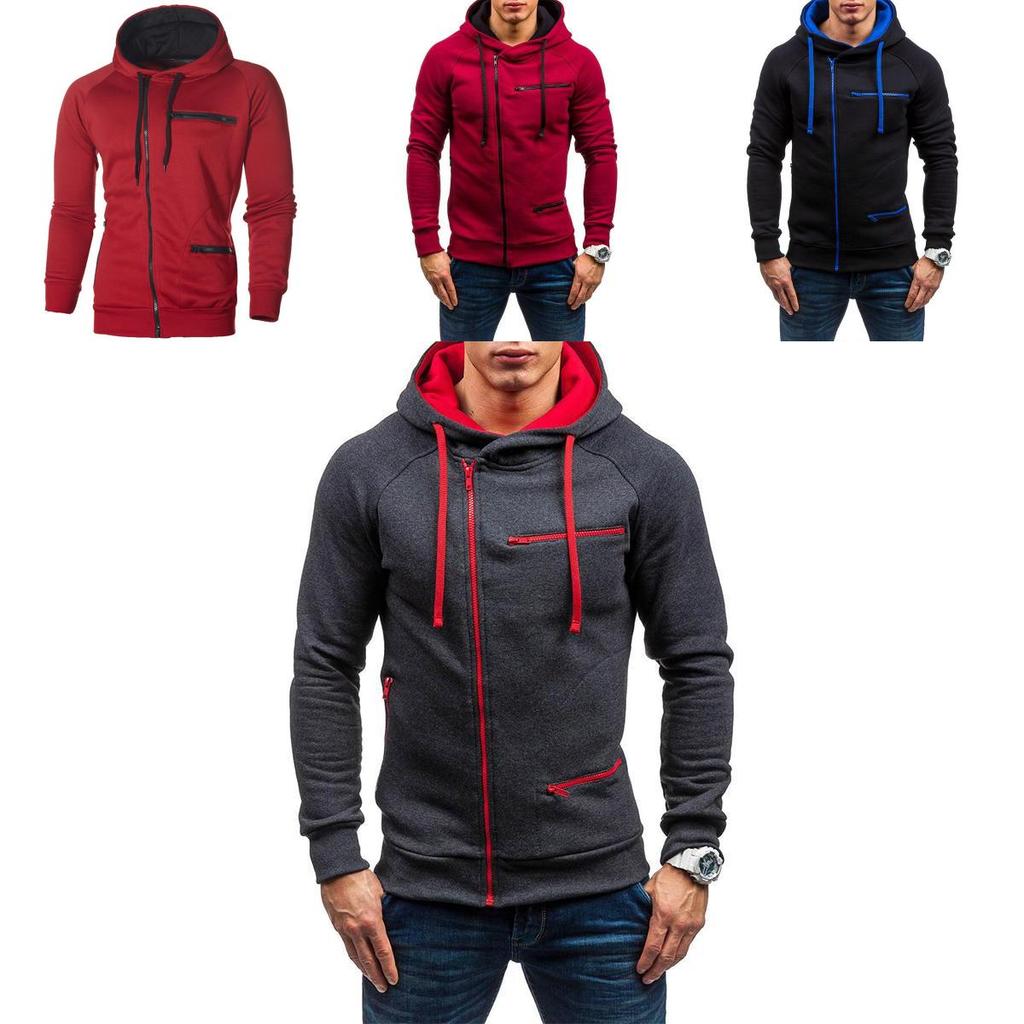 Cozy Men's Autumn Winter Hoodie Hooded Sweatshirt With Drawstring And Full-zip Closure