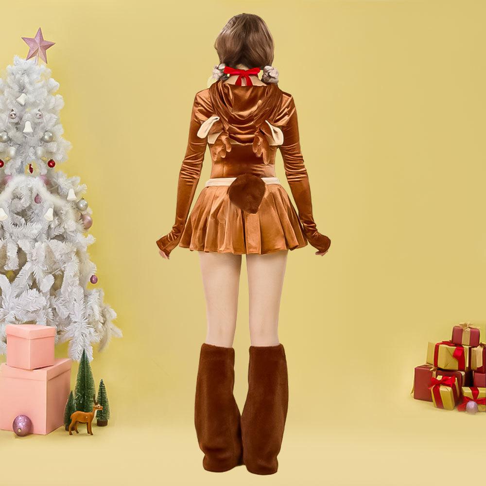 Haikyuu Women Christmas Reindeer Cosplay Costume Xmas Elk Dress Deer Skirt With Foot Cover Necklace