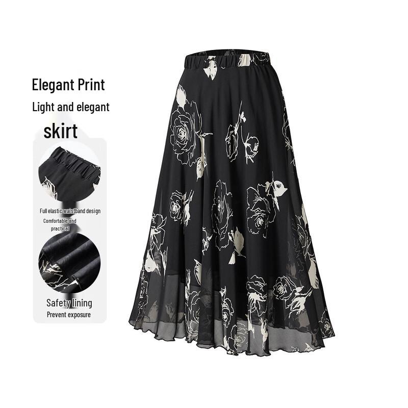 Snowforte Women s Mulberry Silk Rose Print A-Line Skirt F