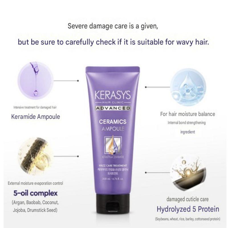 Kerasys Ceramide Clinic Hair Treatment for Wavy & Damaged Hair 200ml × 3pcs – Nourishing Hair Treatment