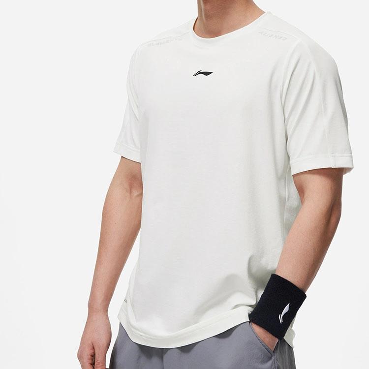 Li-Ning Fitness Series Letter Print Crew Neck T-Shirt Men Tops White ATST035-1