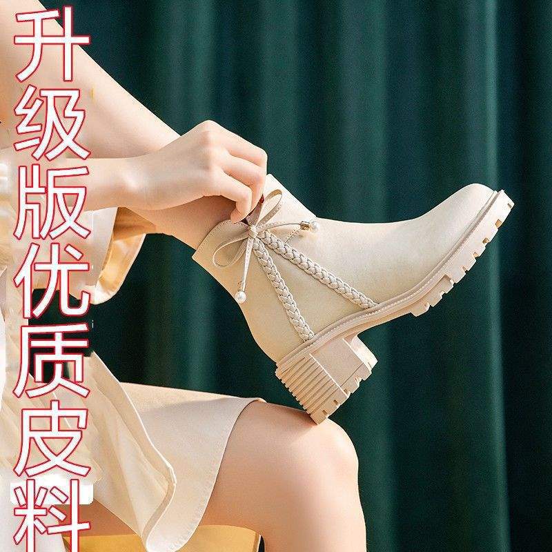 

Gentle fairy 2025 short boots thick high Martin boots women s autumn and winter cotton boots women s shoes low top foreign style winter high heels 39