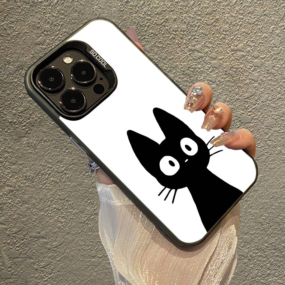 Cute Black Cat Phone Case For IPhone 16 15 Plus 14 13 12mini 11Pro Max Candy Matte Shockproof Back Cover
