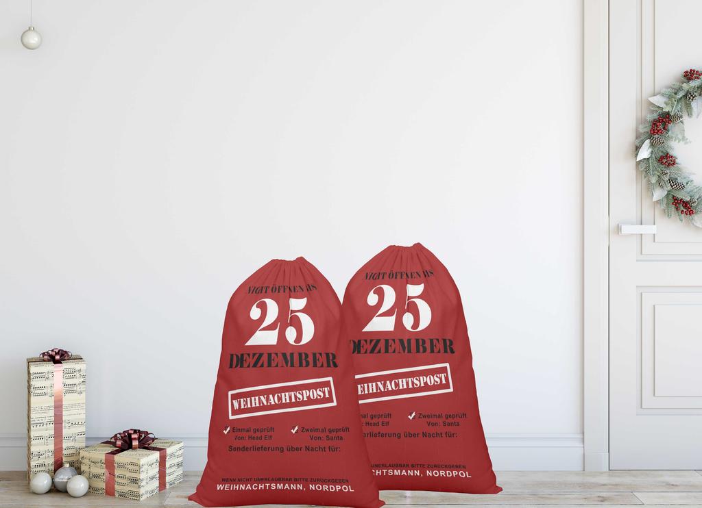 Printtoo 2 Pcs Large Santa Sacks with Drawstring Canvas Xmas Gifts Bags for Kids Christmas 27x20 Inch