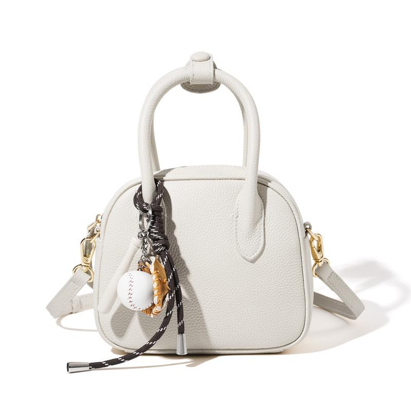 First-layer Cowhide Bowling Bag Authentic Leather Shell Toast Commuter Portable Crossbody Women s 18x7x16cm