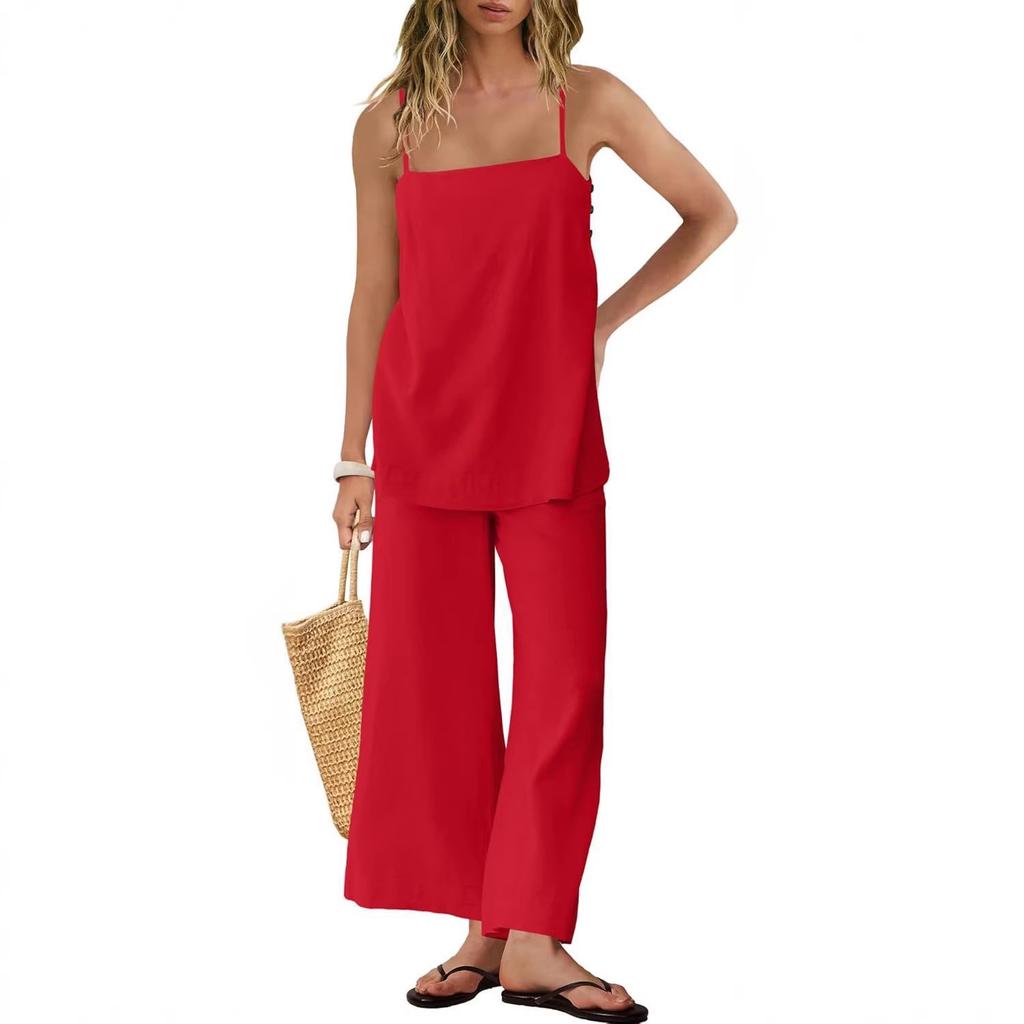 Spring and summer new popular fashion loose casual women thin shoulder strap sling vest trousers set