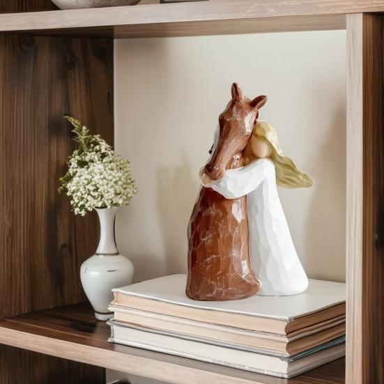 Girl And Horse Figurine Girl Embracing Horse Statue Horse Memorial Sculpture Keepsake for Horse Lover Gifts Cowgirls Birthday