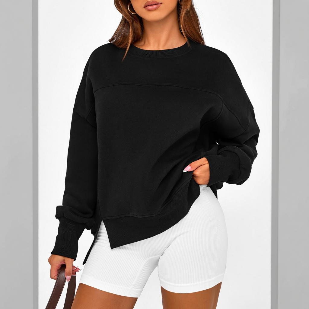 Women's Casual Long Sleeve Neck Side Slit Sweatshirt