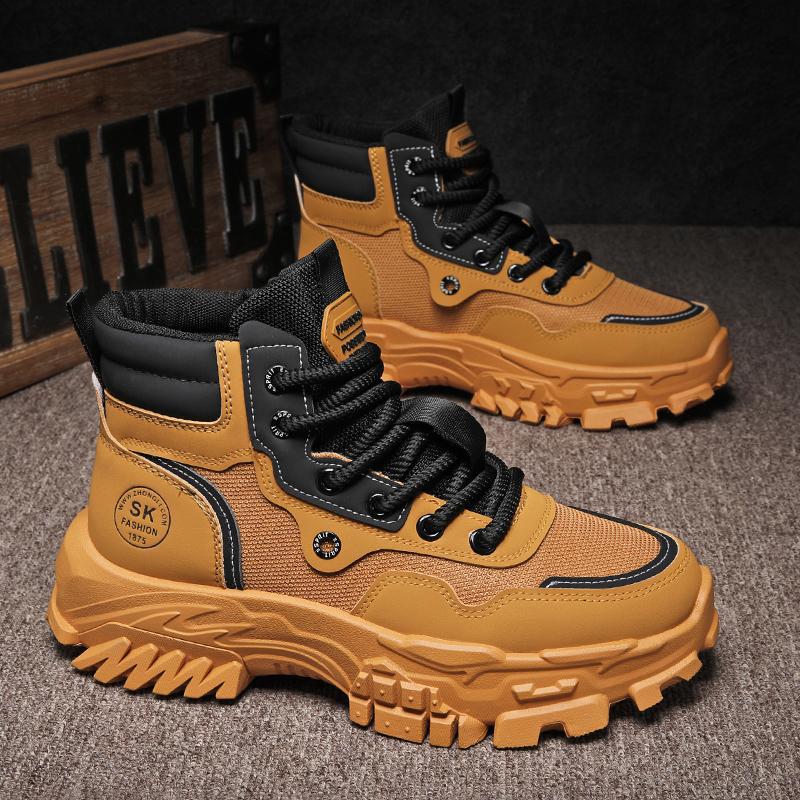 Men's shoes 2025 autumn new trend black work leisure labor insurance shoes platform soled mountaineering tooling high top Martin boots