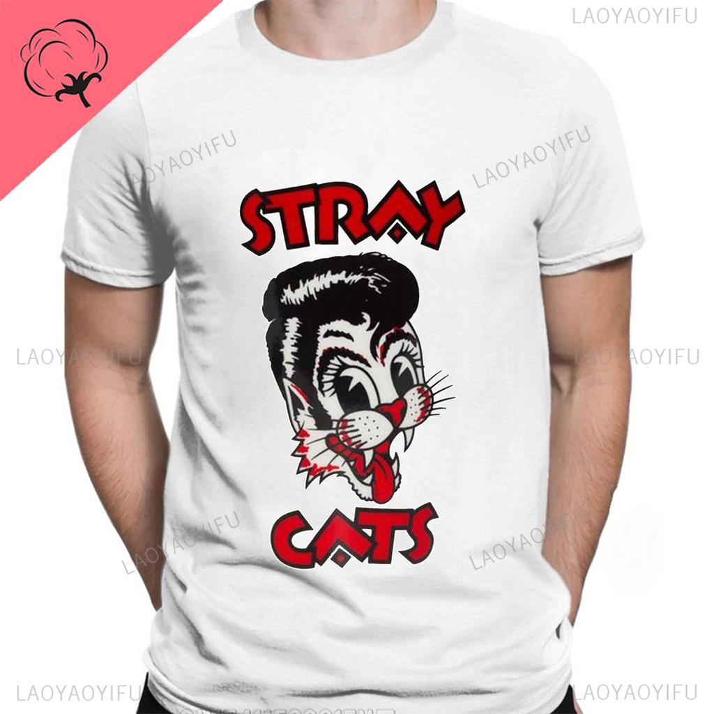 Stray Cats Rock Klassiska T-shirts Amerikanskt Rockabillyband Fan Hipster Streetwear Mode Andningsbar Pojke Flicka Män Kvinnor Bomulls T-shirt