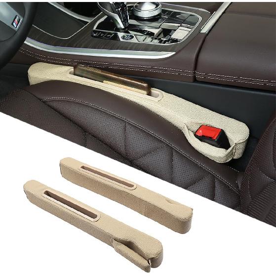 DEEYOTA 2 Pack Car Seat Gap Filler Organizer for Driver Side and Passenger Side Auto Center Console Side Filler Filler for Car Front Seat (Black 2 Beige -2 pcs