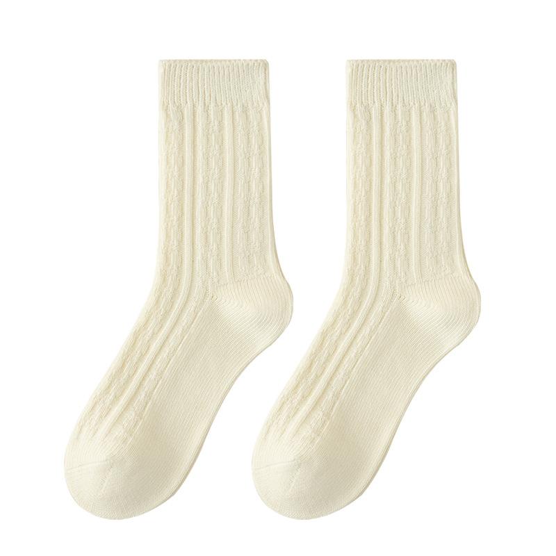 Women's Mid-calf Spring and Autumn Thick Cotton Socks, White Retro Autumn and Winter Loose Long Calf Pile Socks, Women's Long Socks