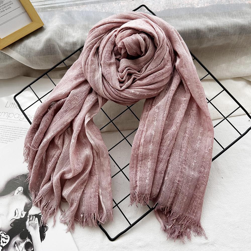 Autumn and winter new solid color blended polyester and cotton scarf women's retro dirty dyed striped shawl versatile scarf men