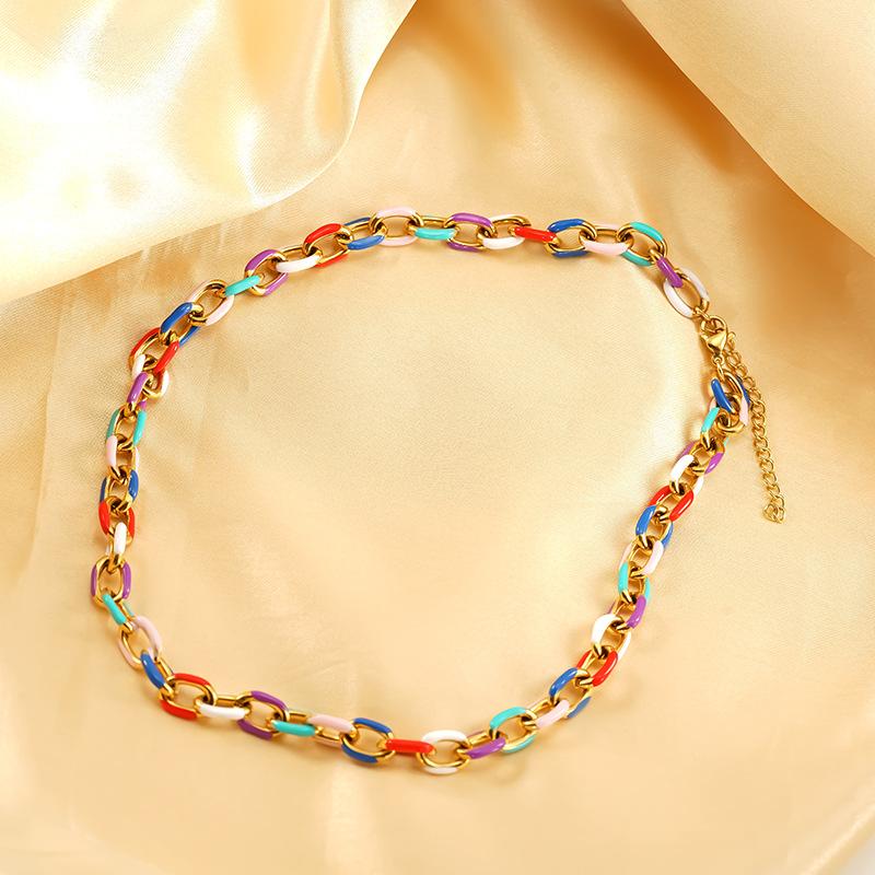 Kubanische Kette Bunte Schlüsselbeinkette Halskette Emaille Epoxid Mehrfarbig Persönlichkeit Trend Titanschmuck