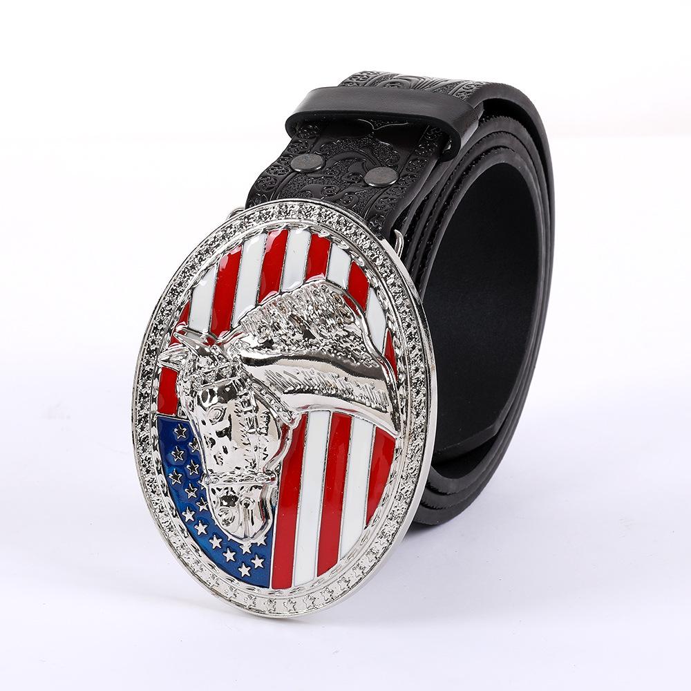 Embossed 3D Hook & Buckle Western Cowboy Style Leather Belt