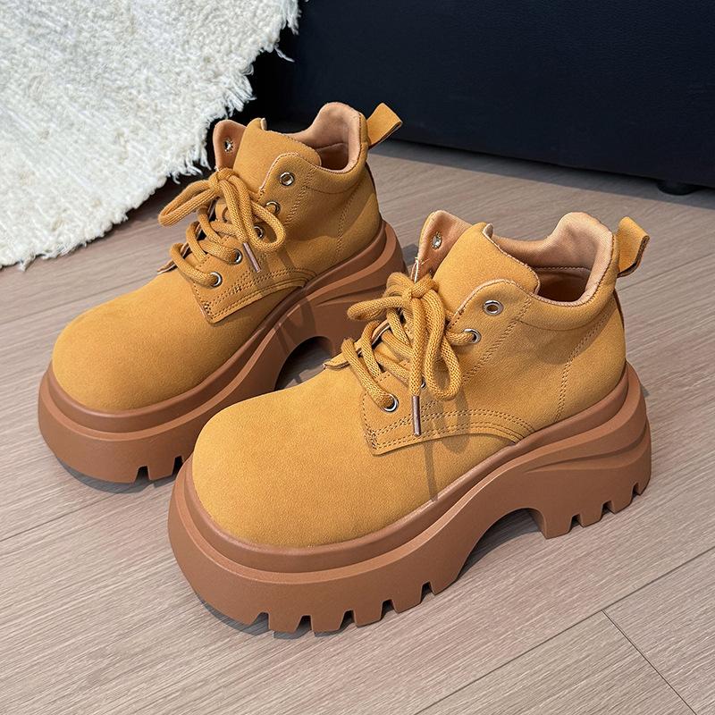 Yueyu 2025 autumn new denim sweet cool wind Martin boots women's thick-soled heightening ribbon British single boots